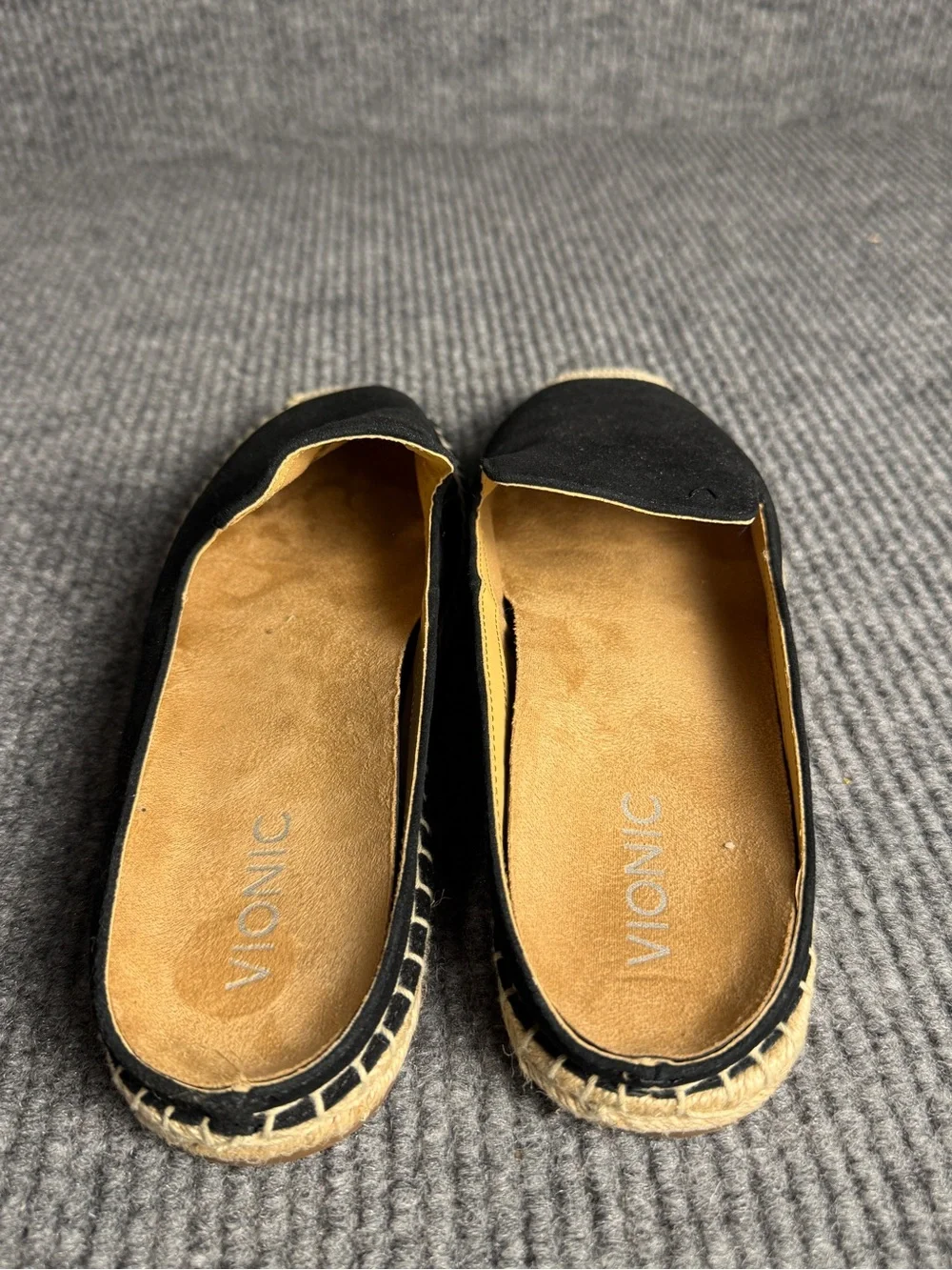 Vionic Santorini Black Suede Espadrille Mule Slides Size 9.5